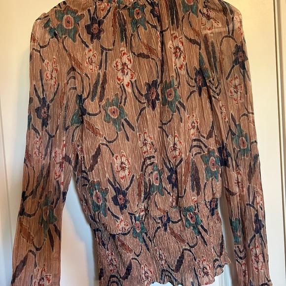 Joie Tan and gold, floral, designer, high neck, long sleeve blouse - Picture 6 of 6
